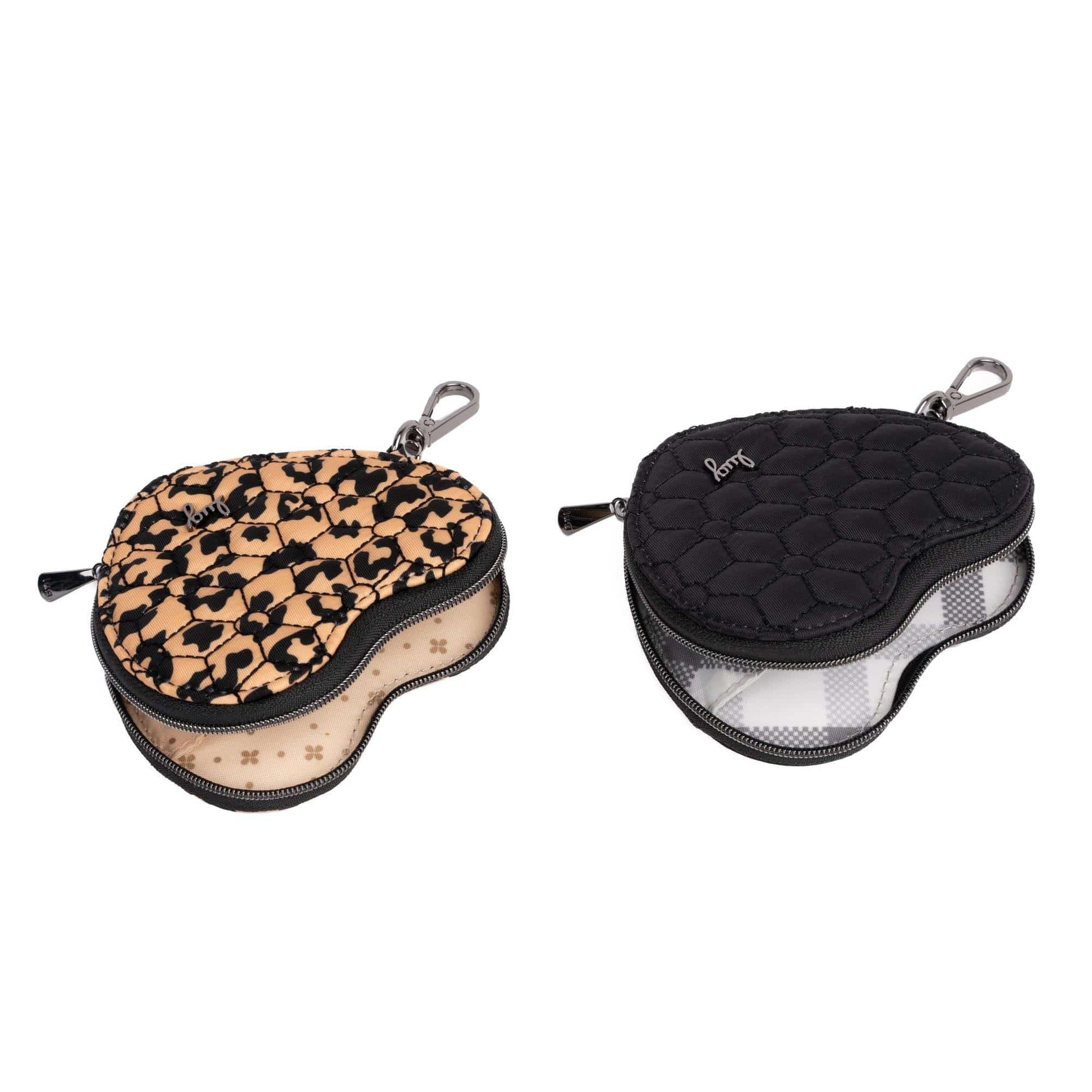 Heart Pouch 2pc Set - BLACK SPOTTED LEOPARD - 24298_HeartPouches2PCS_SpottedLeopard_Black_Angle_03