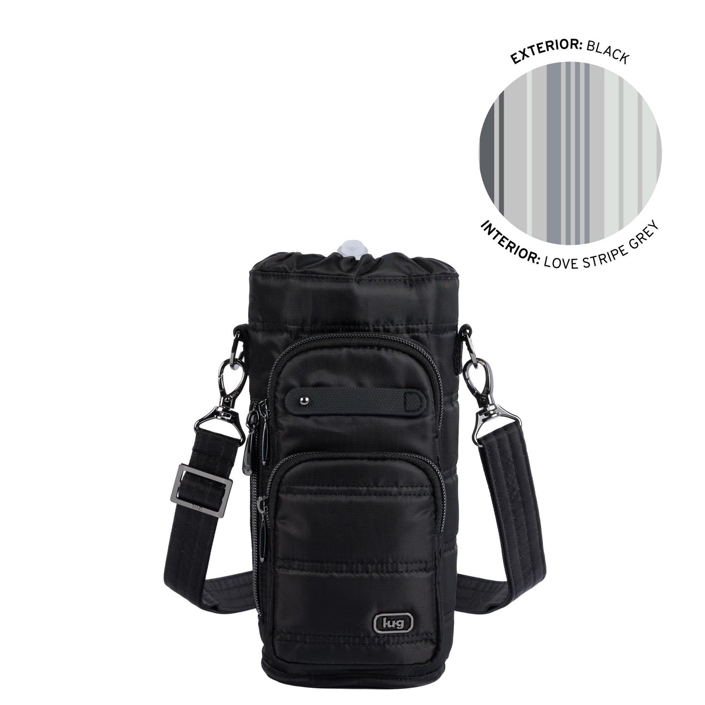 Huggie Wide Crossbody Water Bottle Holder with Charm Bar - BLACK - 24764_HuggieWide_Black_Angle_01