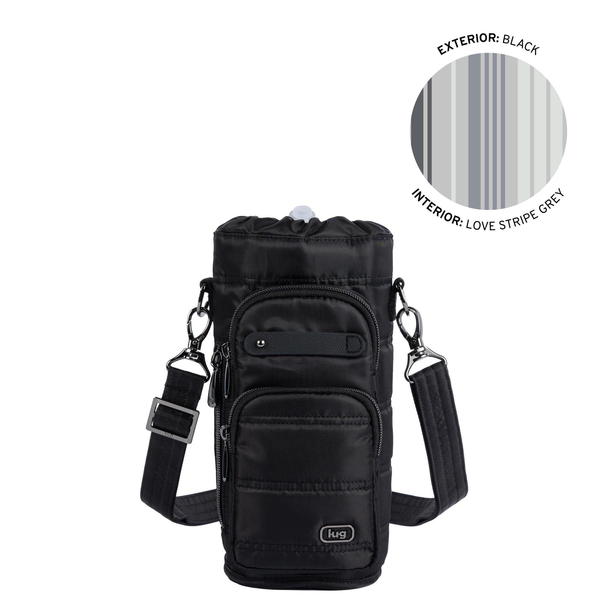 Huggie Wide Crossbody Water Bottle Holder with Charm Bar - BLACK - 24764_HuggieWide_Black_Angle_01