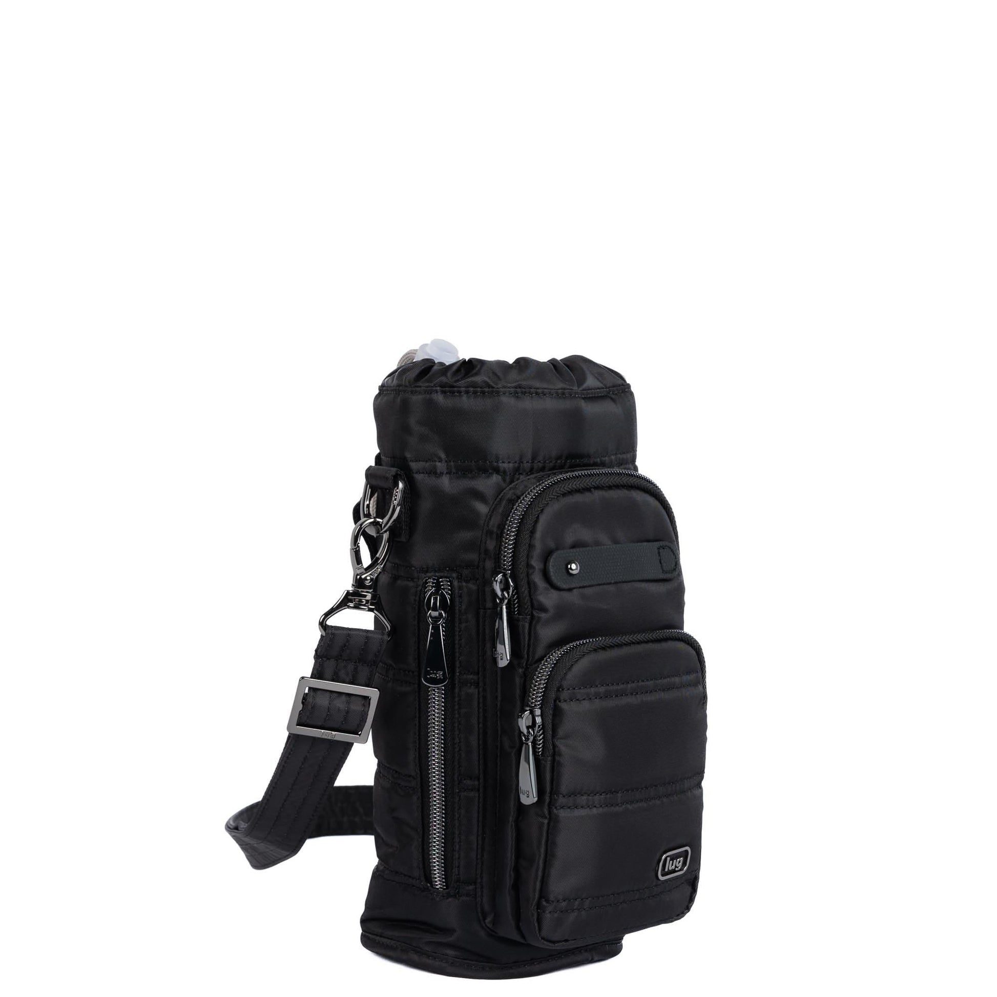 Huggie Wide Crossbody Water Bottle Holder with Charm Bar - BLACK - 24764_HuggieWide_Black_Angle_02