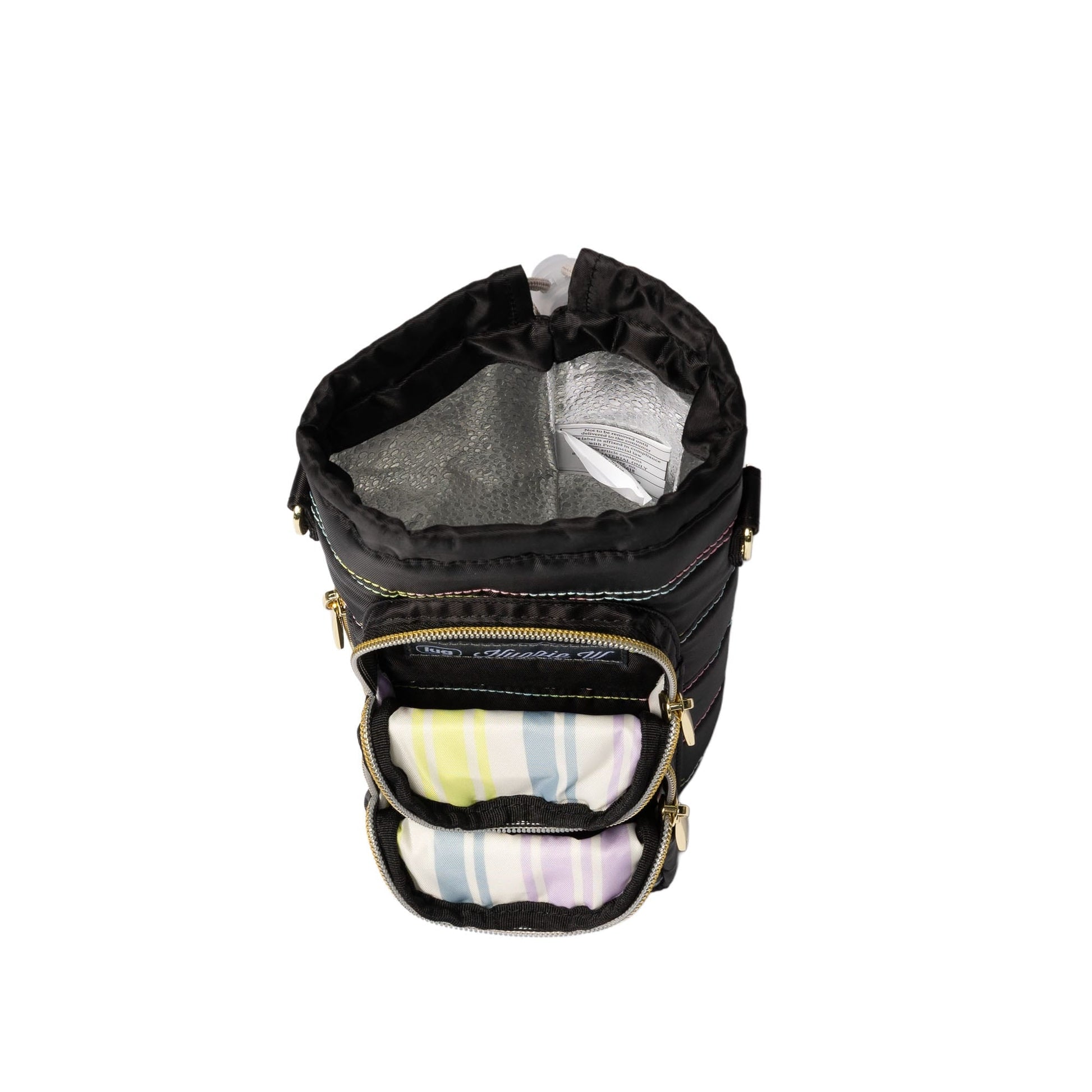 Huggie Wide Crossbody Water Bottle Holder with Charm Bar - BLACK ICEPOP STITCH - 24764_HuggieWide_BlackwithRainbowIcepop_Angle_06