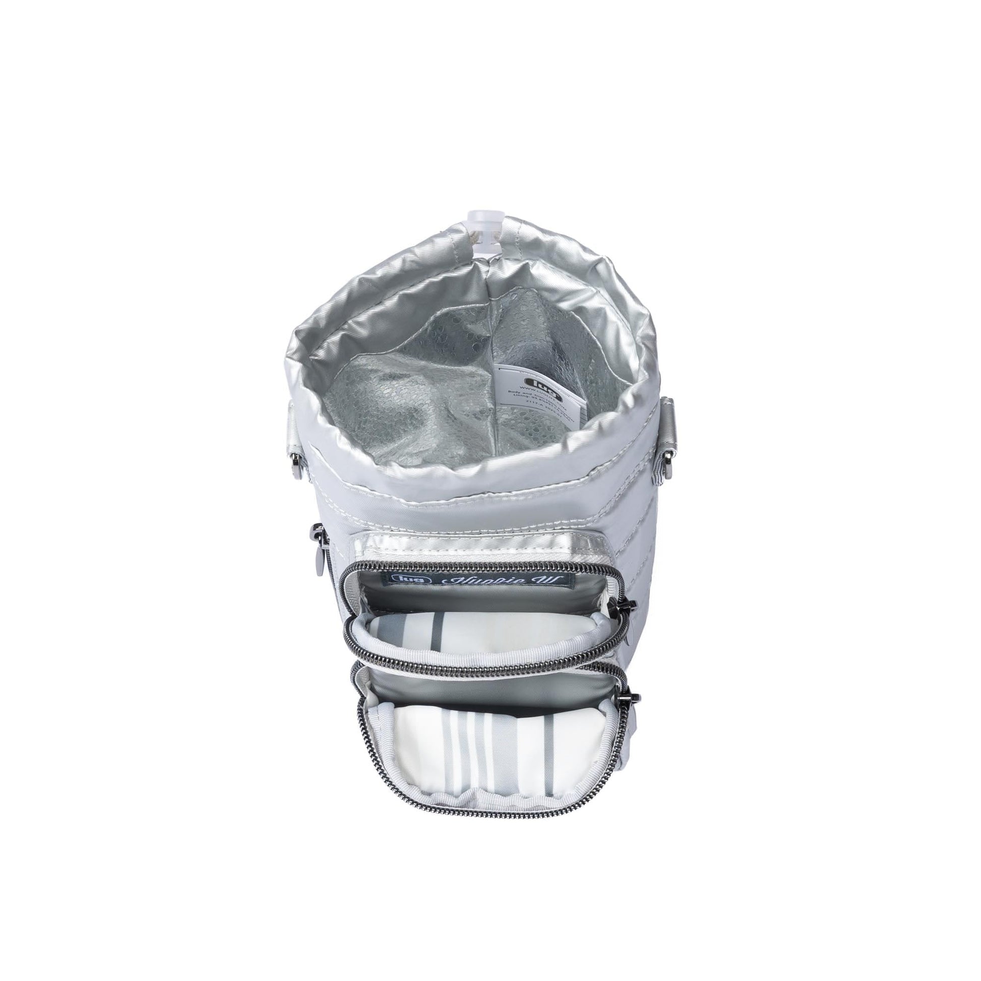 Huggie Wide Crossbody Water Bottle Holder with Charm Bar - METALLIC SILVER - 24765_HuggieWide_MetallicSilver_06