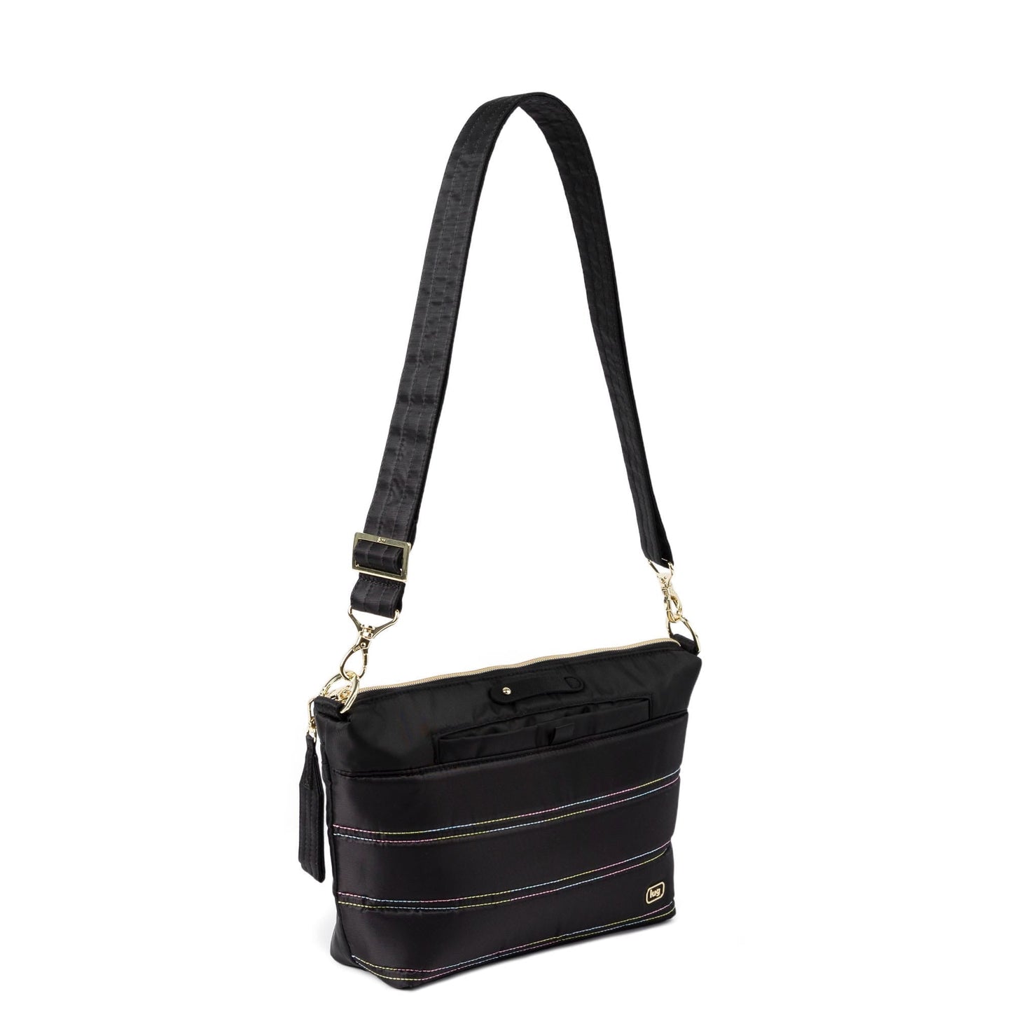 Flare 2 Crossbody Bag with Puller - BLACK ICEPOP STITCH - 24775_Flare2wPuller_BlackRainbowIcePop_Angle_02
