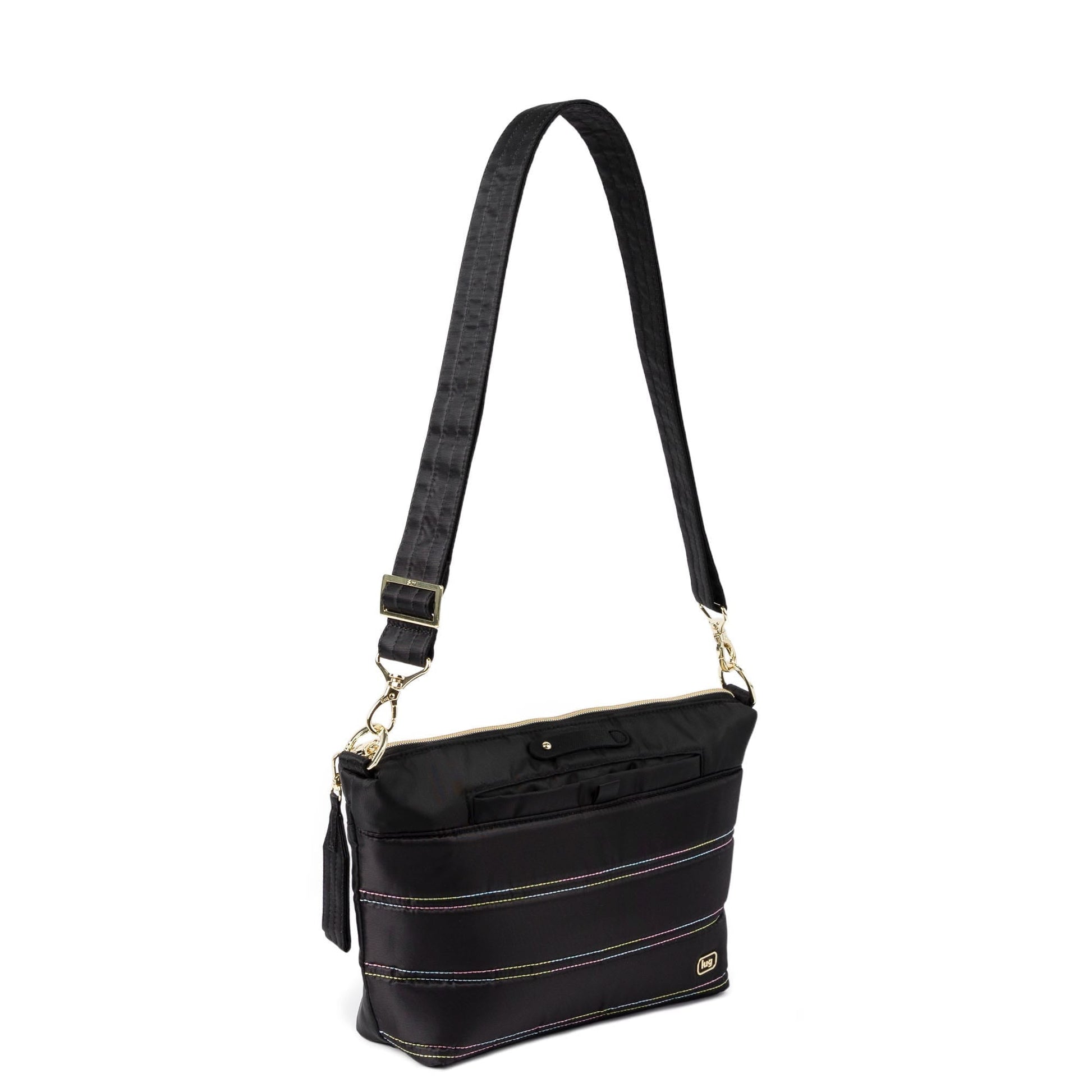 Flare 2 Crossbody Bag with Puller - BLACK ICEPOP STITCH - 24775_Flare2wPuller_BlackRainbowIcePop_Angle_02