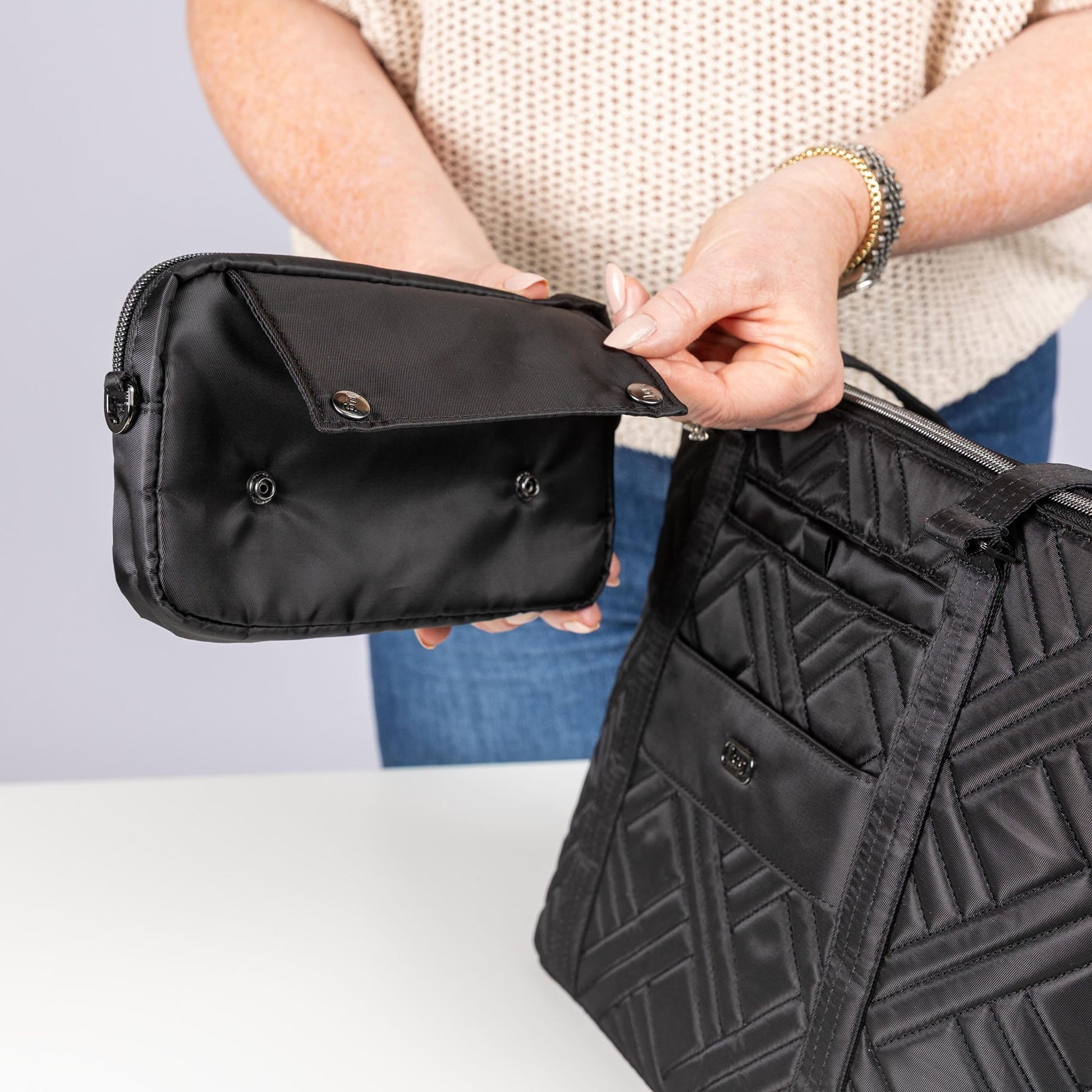 Catamaran Tote Bag & Removable Pouch - - 25489_Catamaran_Black_Lifestyle_03