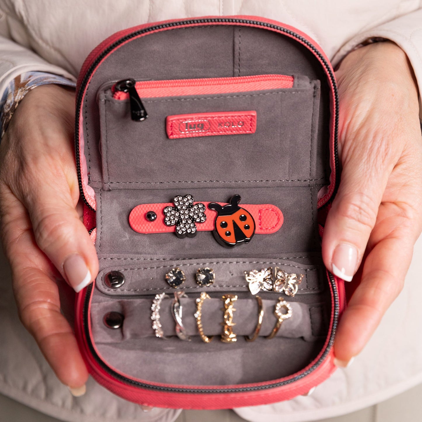 Kolo Mini Jewelry Matte Luxe VL Pouch with Charm Bar - - 25812_KoloML_PinkGrapefruit_Hover