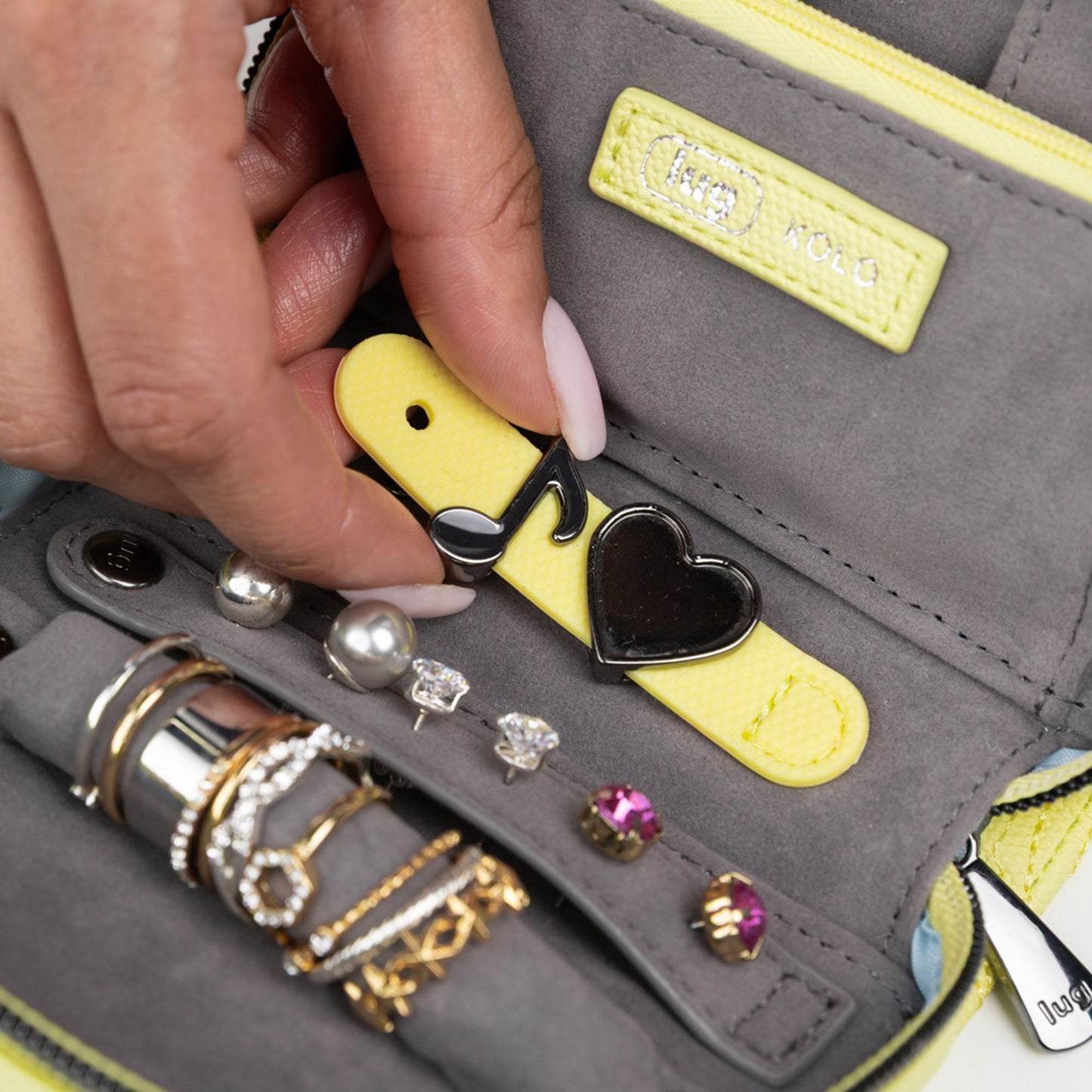 Kolo Mini Jewelry Matte Luxe VL Pouch with Charm Bar - - 25813_KoloML_ButtercupYellow_Lifestyle_04