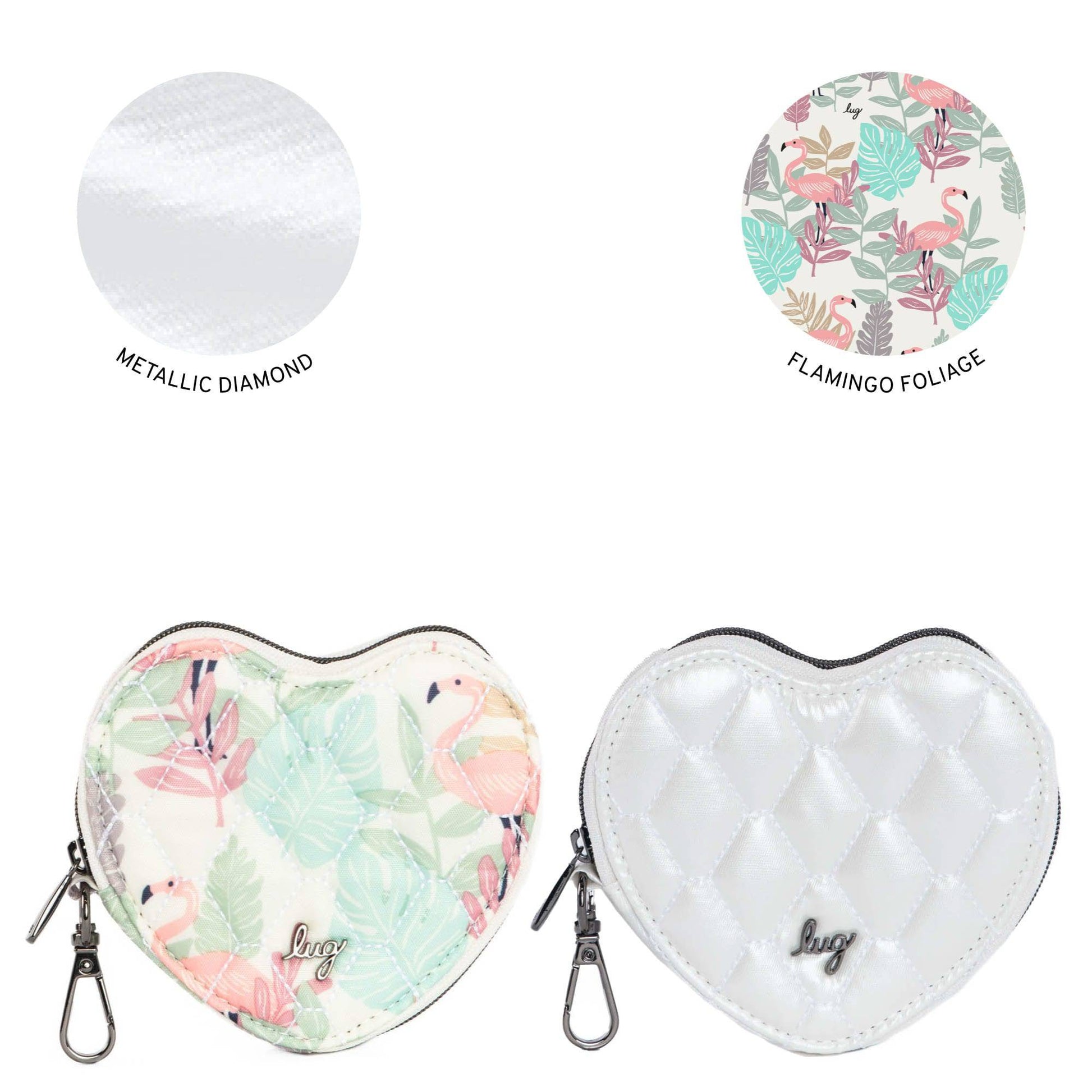 Heart Pouch 2pc Set - METALLIC DIAMOND FLAMINGO FOLIAGE - Heart-Pouch-2pc-set_FlamingoFoliage-MetallicDiamond