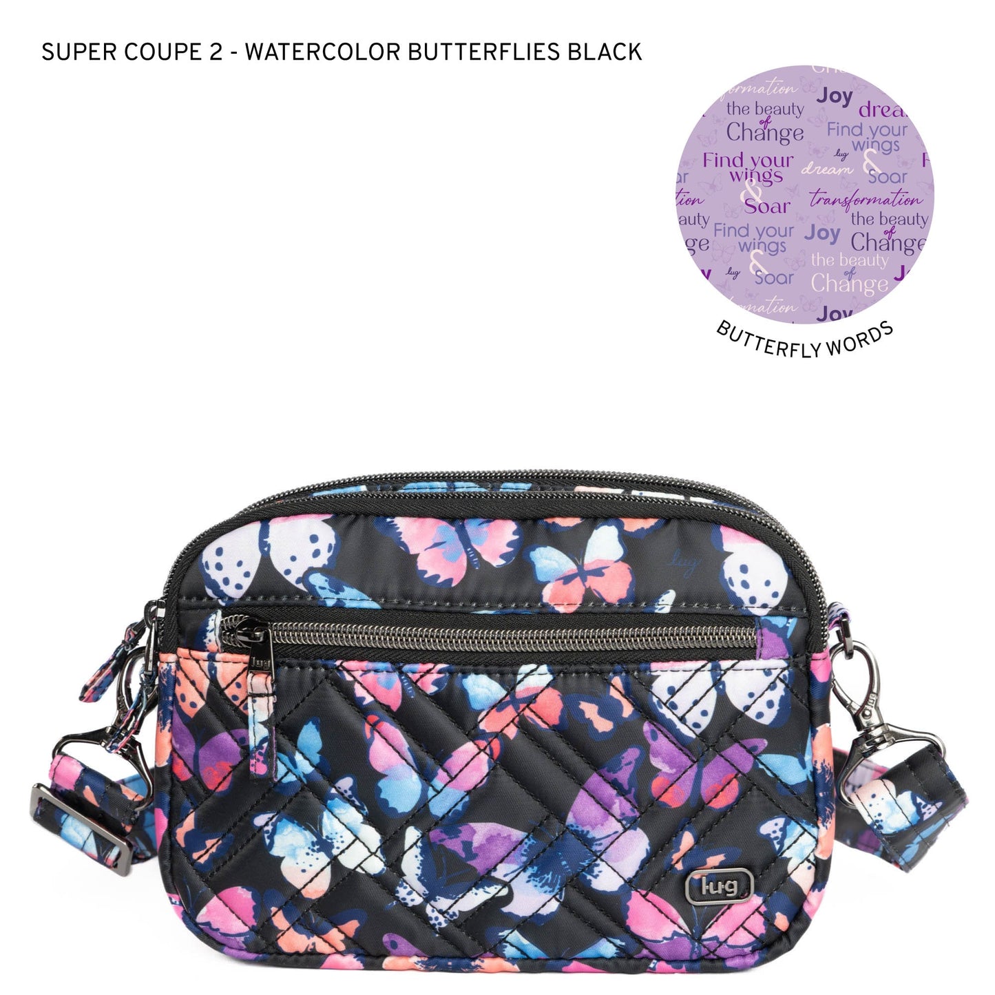 Super Coupe 2 Convertible Crossbody Bag - WATERCOLOR BUTTERFLIES - SuperCoupe2_WatercolourButterfliesBlackLL