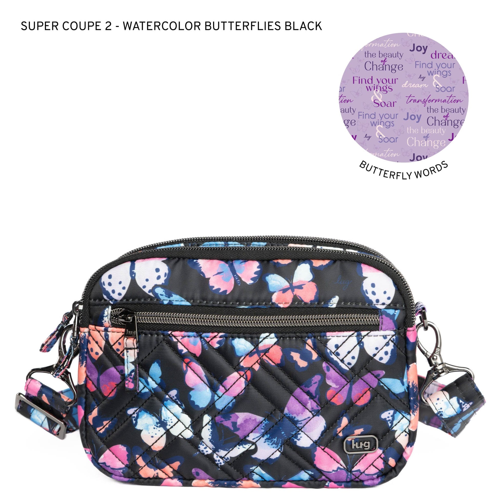 Super Coupe 2 Convertible Crossbody Bag - WATERCOLOR BUTTERFLIES - SuperCoupe2_WatercolourButterfliesBlackLL